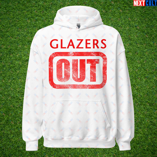 Glazers Out Manchester United Fan Protest Against Glazers Unisex Hoodie White Hoodies Football GlazersOut Manchester United RatcliffeOut Next Cult Brand