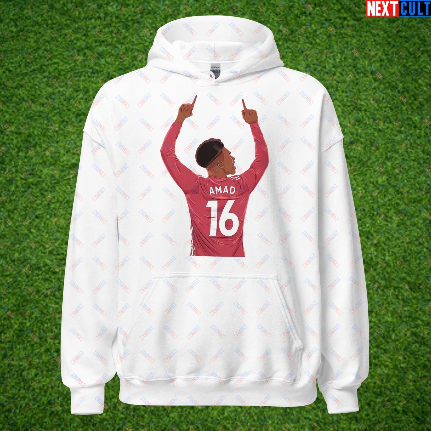 Amad Diallo Goal Celebration AMADNESS Manchester United Funny Meme Cartoon Unisex Hoodie White Hoodies Amad Diallo Football Manchester United Next Cult Brand