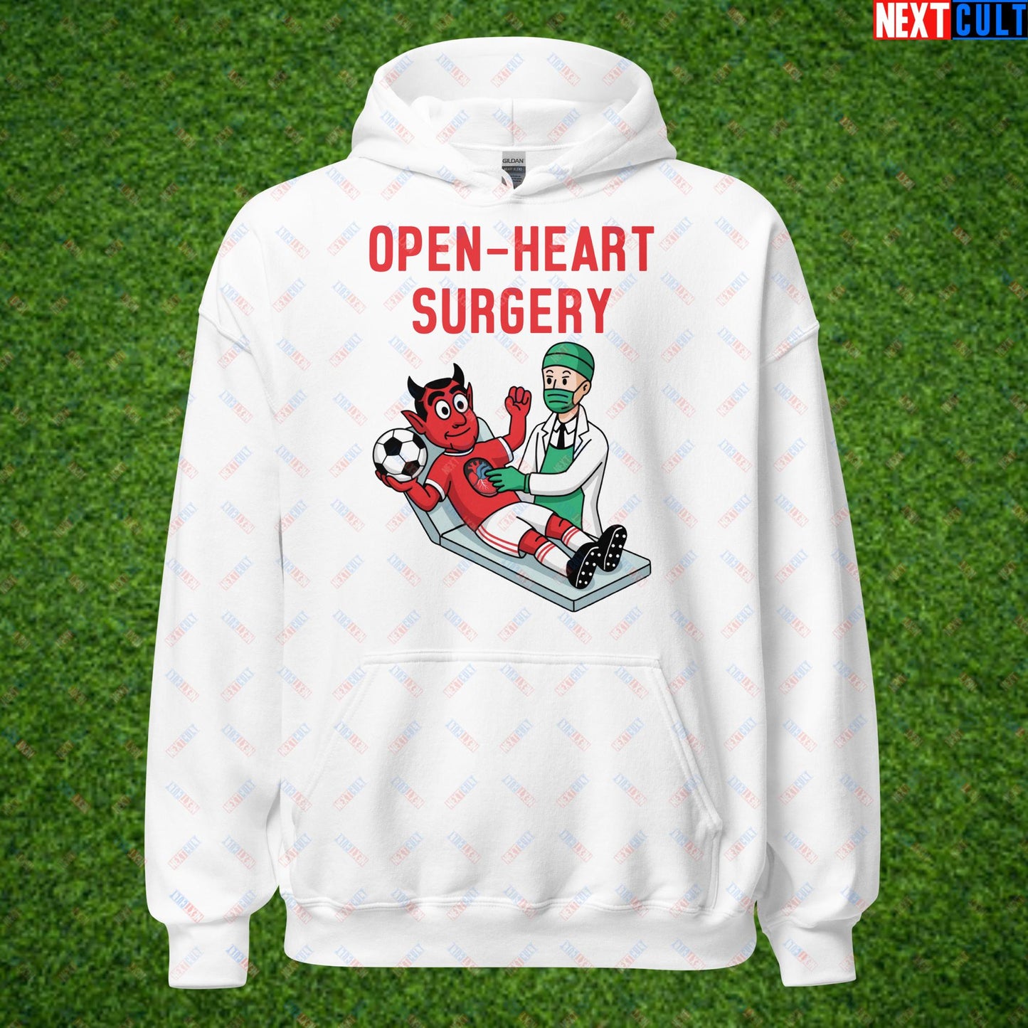 Ralf Rangnick "United Need Open Heart Surgery" Hoodie - Manchester United Fan Protest Sweatshirt - Lazy Players Out, Proper Structure In, Remove Owners - Funny Football Meme Gift Unisex Hoodie White Hoodies Football GlazersOut Manchester United RatcliffeOut Next Cult Brand