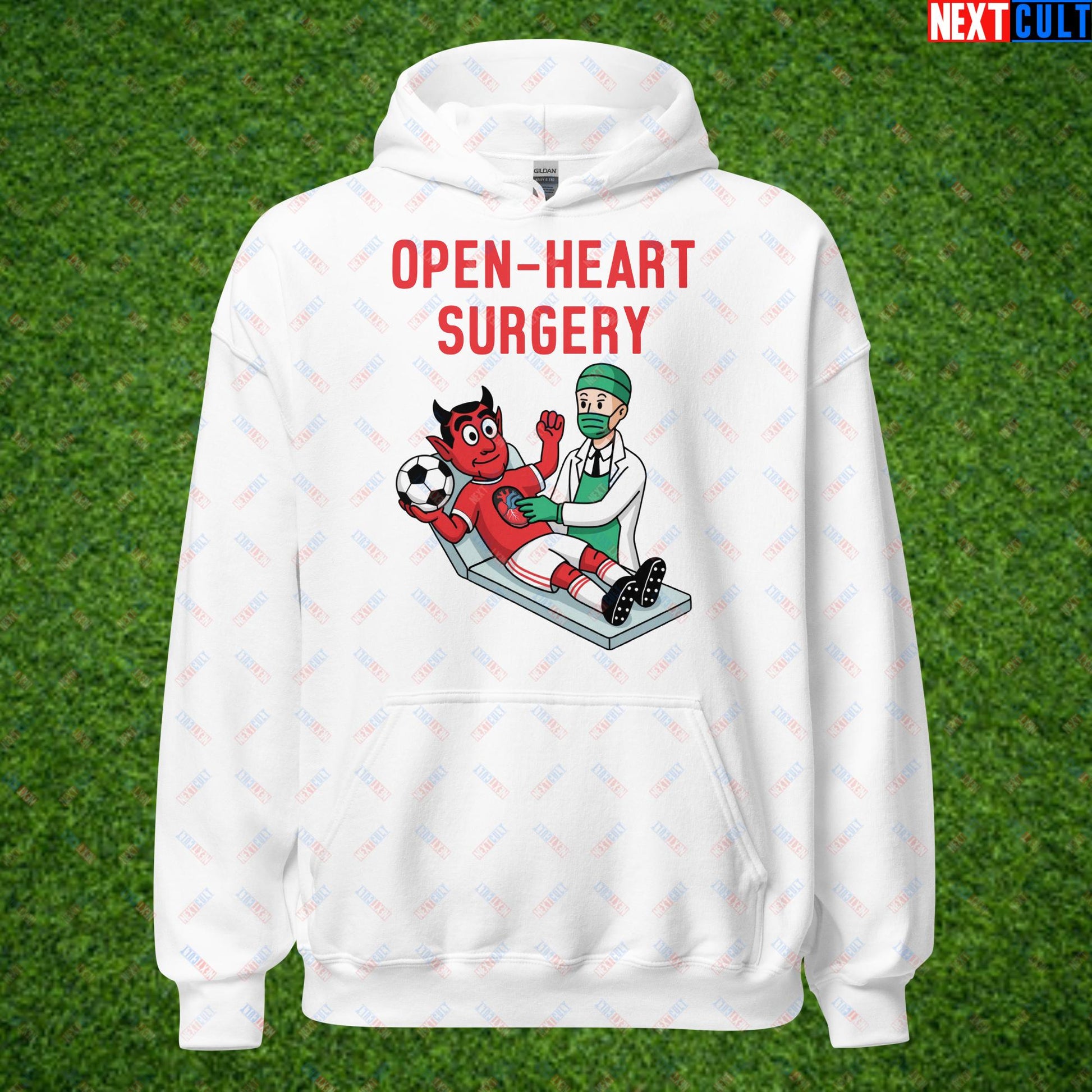 Ralf Rangnick "United Need Open Heart Surgery" Hoodie - Manchester United Fan Protest Sweatshirt - Lazy Players Out, Proper Structure In, Remove Owners - Funny Football Meme Gift Unisex Hoodie White Hoodies Football GlazersOut Manchester United RatcliffeOut Next Cult Brand