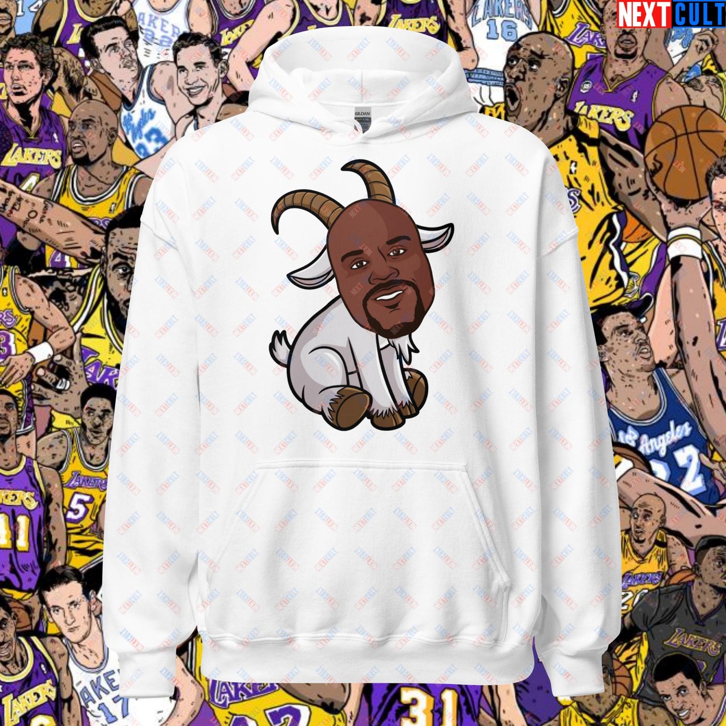 Shaquille O’Neal GOAT Hoodie - Shaq Basketball Meme Sweatshirt - Greatest of All Time NBA Funny Cartoon Pullover for Basketball Fans - Perfect Gift for Shaq Lovers Unisex Hoodie White Hoodies Basketball G.O.A.T. Los Angeles Lakers NBA Orlando Magic Shaq Next Cult Brand