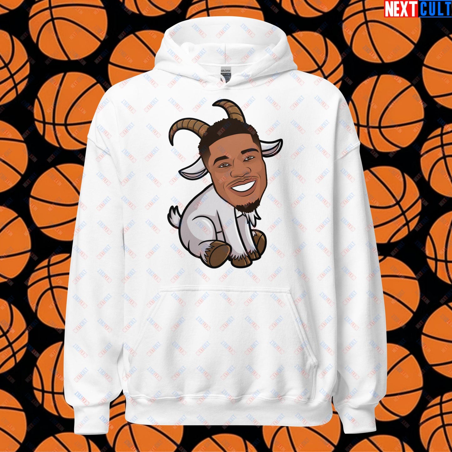 Giannis Antetokounmpo G.O.A.T. Hoodie - Funny Basketball Meme Sweatshirt - Greatest of All Time Pullover for Basketball Fans - Perfect Gift for Giannis Fans Unisex Hoodie White Hoodies Basketball G.O.A.T. Giannis Antetokounmpo Milwaukee Bucks NBA Next Cult Brand