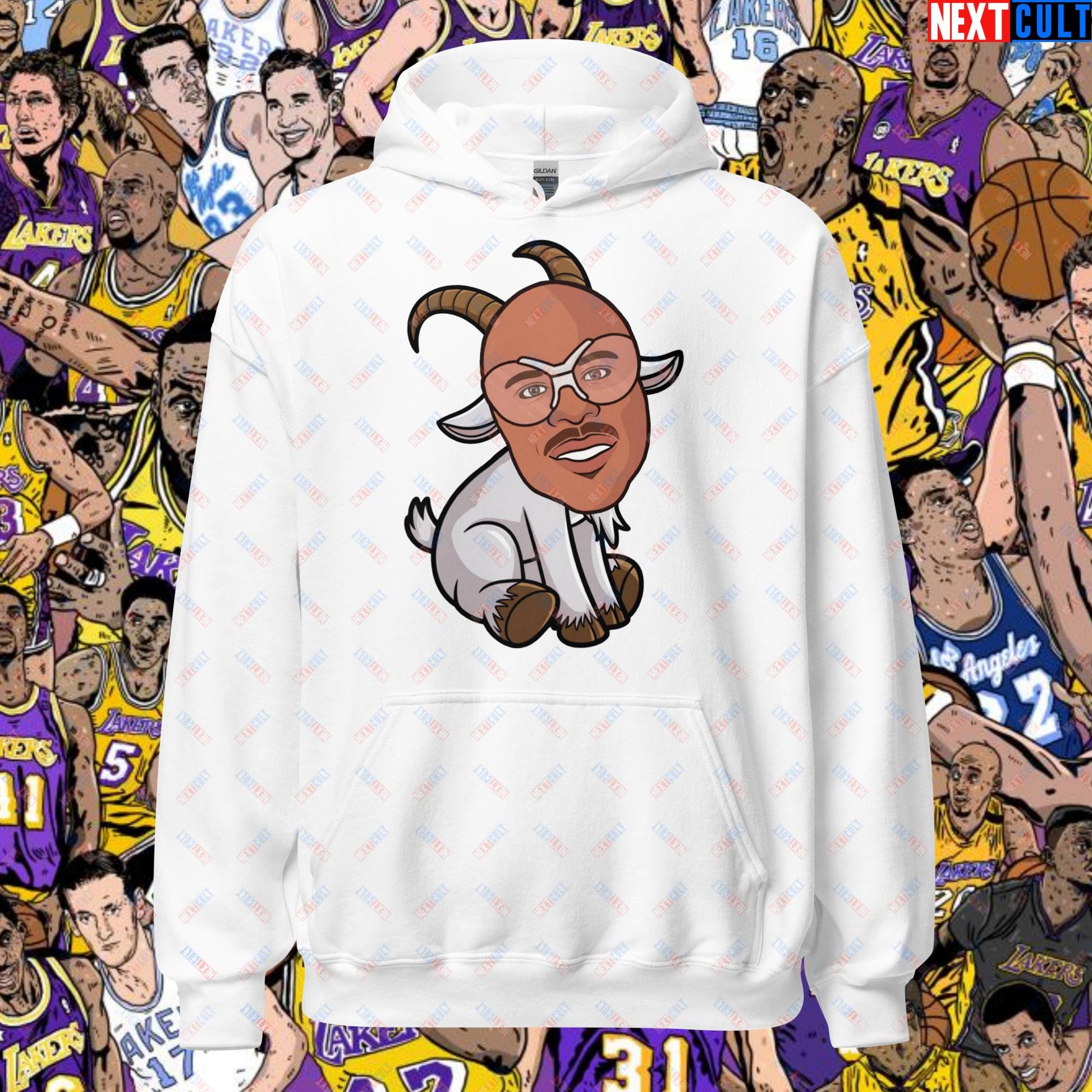 Kareem Abdul-Jabbar G.O.A.T. Hoodie - Funny Basketball Meme Sweatshirt - Greatest of All Time Pullover for Basketball Fans - Perfect Gift for Kareem Fans Unisex Hoodie White Hoodies Basketball G.O.A.T. Kareem Abdul-Jabbar Los Angeles Lakers Milwaukee Bucks NBA Next Cult Brand