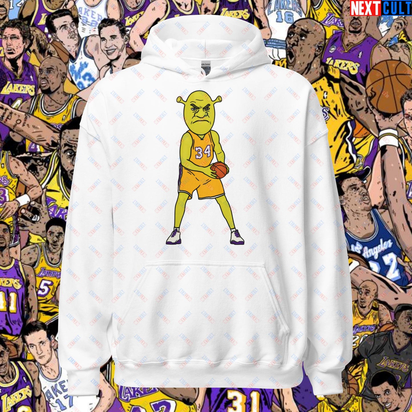 Shrequille O'Neal Hoodie - Shaquille O'Neal as Shrek Funny Basketball Meme Sweatshirt - Perfect Gift for Basketball Fans and Shrek Lovers Unisex Hoodie White Hoodies Basketball Los Angeles Lakers NBA Shaq Shrek Next Cult Brand