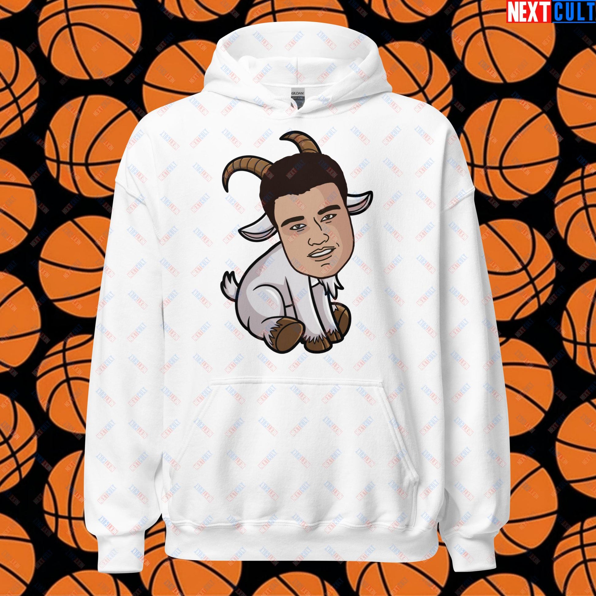 Yao Ming GOAT Hoodie - Funny Basketball Meme Sweatshirt - Greatest of All Time Pullover for Houston Rockets Fans - Perfect Gift for Yao Ming Fans Unisex Hoodie White Hoodies Basketball G.O.A.T. Houston Rockets NBA Yao Ming Next Cult Brand