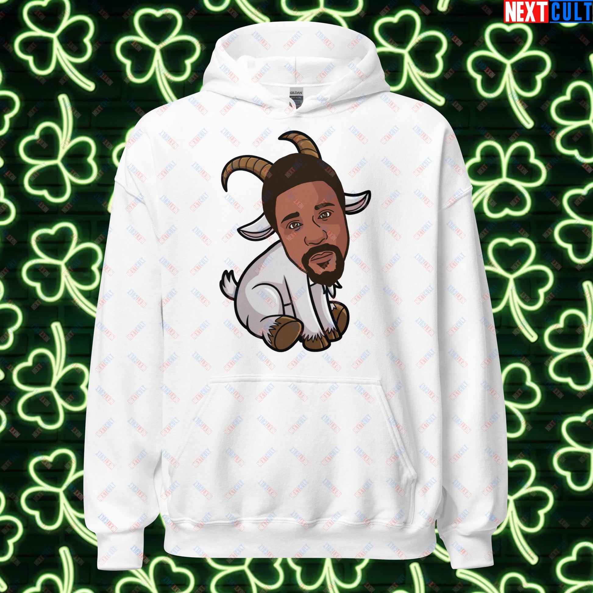 Bill Russell G.O.A.T. Hoodie - Boston Celtics Basketball Meme Sweatshirt - Greatest of All Time Funny Cartoon Pullover for Basketball Fans - Perfect Gift for Celtics Supporters Unisex Hoodie White Hoodies Next Cult Brand