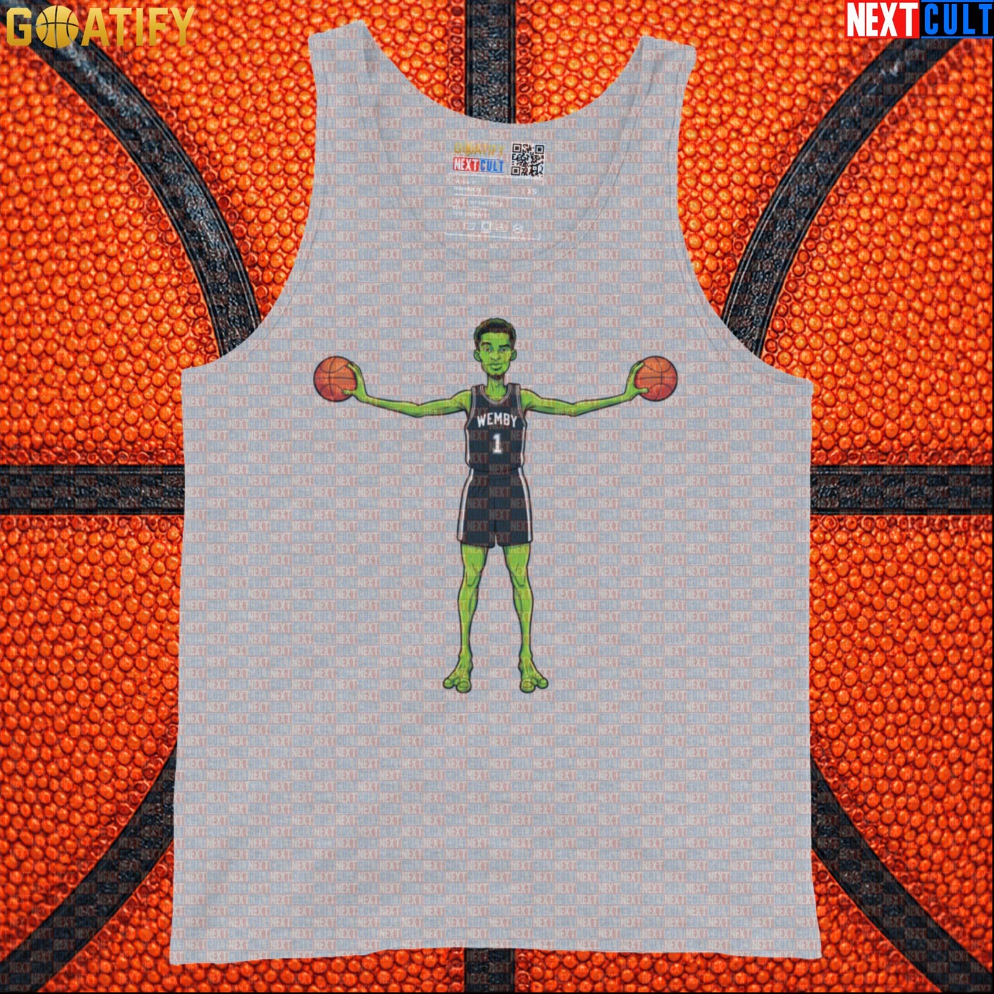 Basketball Tank Top Alien Wemby Sci-Fi Graphic for Spurs Fans, Gym and Summer Game Day |  | ["Basketball", "France", "NBA", "San Antonio Spurs", "Victor Wembanyama", "Wemby"]