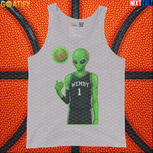 Basketball Tank Top Alien Wemby Graphic for Spurs Fans, Gym, Pickup Games and NBA Gift |  | ["Basketball", "France", "NBA", "San Antonio Spurs", "Victor Wembanyama", "Wemby"]