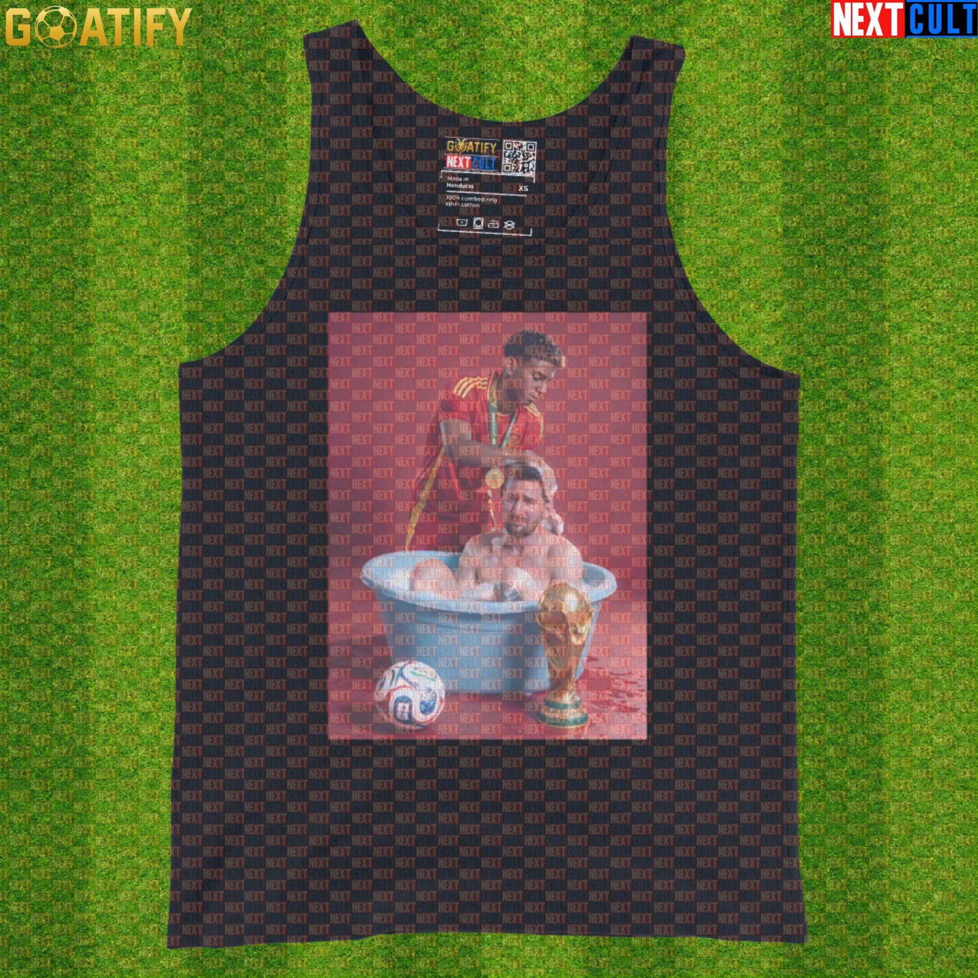 Lamine Yamal Tank Top – Reversed Roles Bath Meme Vest for Soccer Training and Spain Fans |  | ["Argentina", "Barcelona", "Football", "Lamine Yamal", "Lionel Messi", "Soccer", "Spain"]