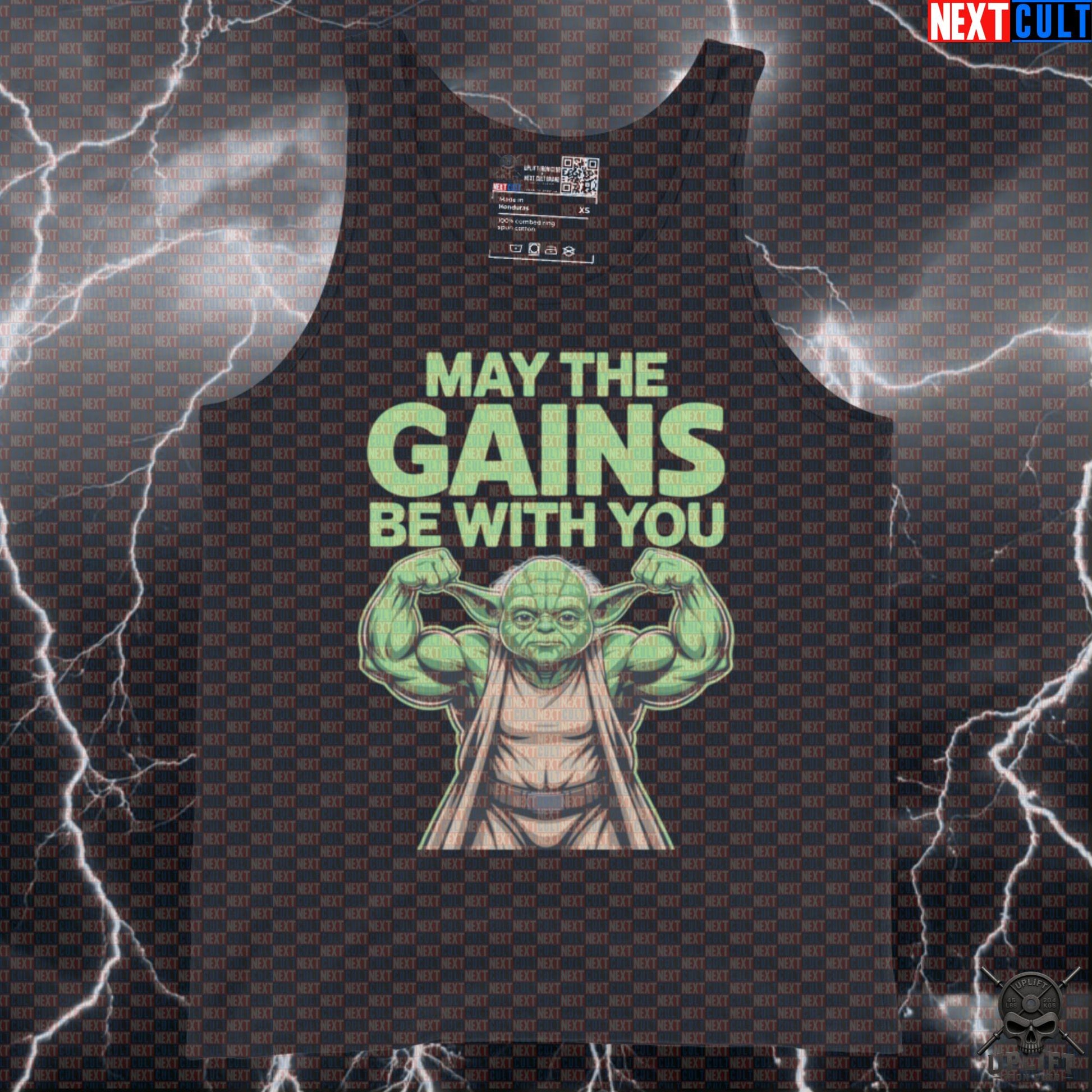 May The Gains Be With You Gym Tank Top | Funny Yoda Workout Vest For Bodybuilding Tank Tops Next Cult Brand