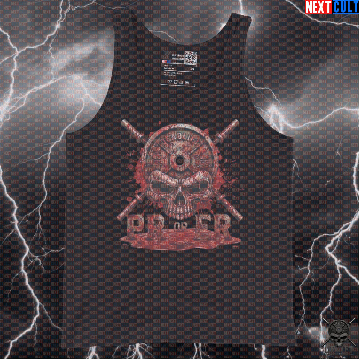 Deadlift Tank Top PR or ER Bloody Skull Muscle Shirt for Bodybuilders, Hardcore Gym Gift | Tank Tops | ["Bodybuilding", "Fitness", "Gym", "Halloween", "Hardcore", "Leg Day", "NCB", "Powerlifting", "Workout"]