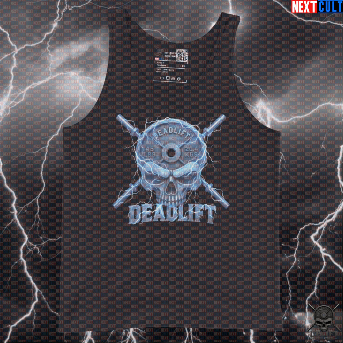 Deadlift Tank Top Electric Skull Graphic for Lifters, Hardcore Leg Day Training Top | Tank Tops | ["Bodybuilding", "Fitness", "Gym", "Hardcore", "Leg Day", "NCB", "Powerlifting", "Workout"]