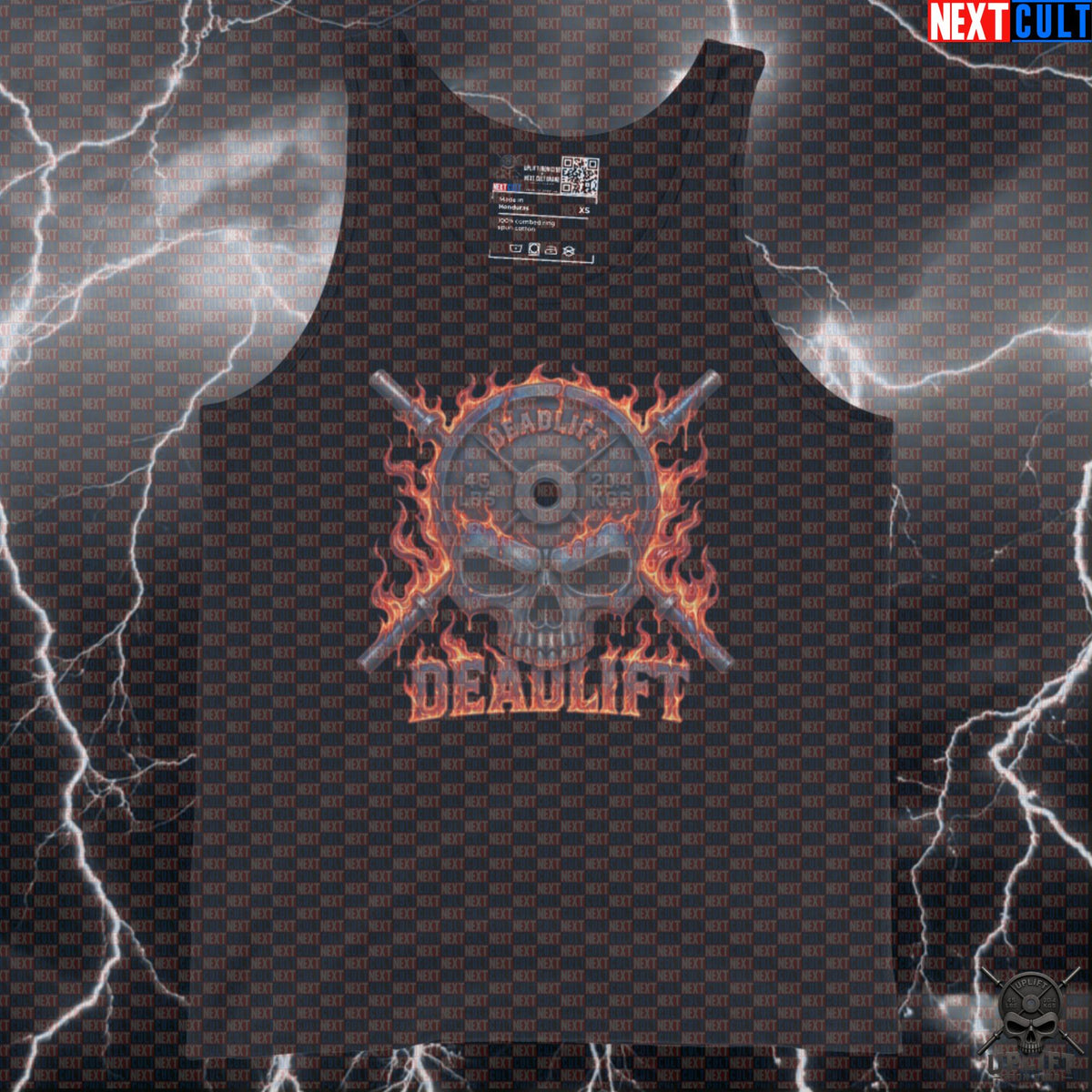 Deadlift Tank Top Flaming Skull Graphic for Lifters, Hardcore Bodybuilding Training Top Tank Tops Next Cult Brand