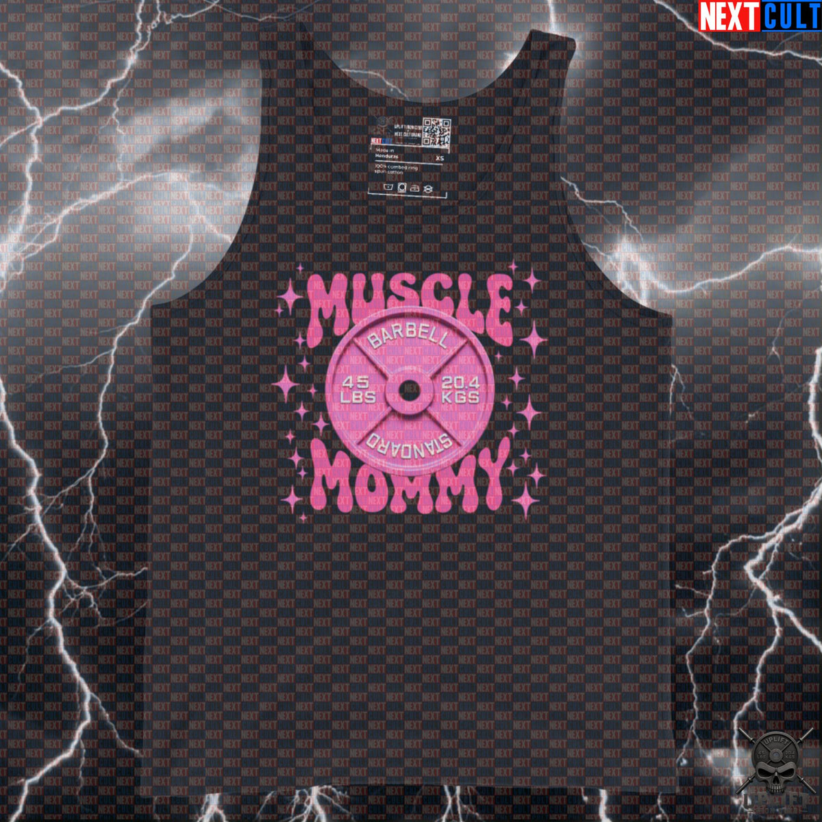 Muscle Mommy Tank Top Pink Barbell Plate Gym Girl Vest for Women Who Lift | Tank Tops | ["Bodybuilding", "Fitness", "Gym", "Gym Girl", "Muscle Mommy", "NCB", "Powerlifting", "Workout"]