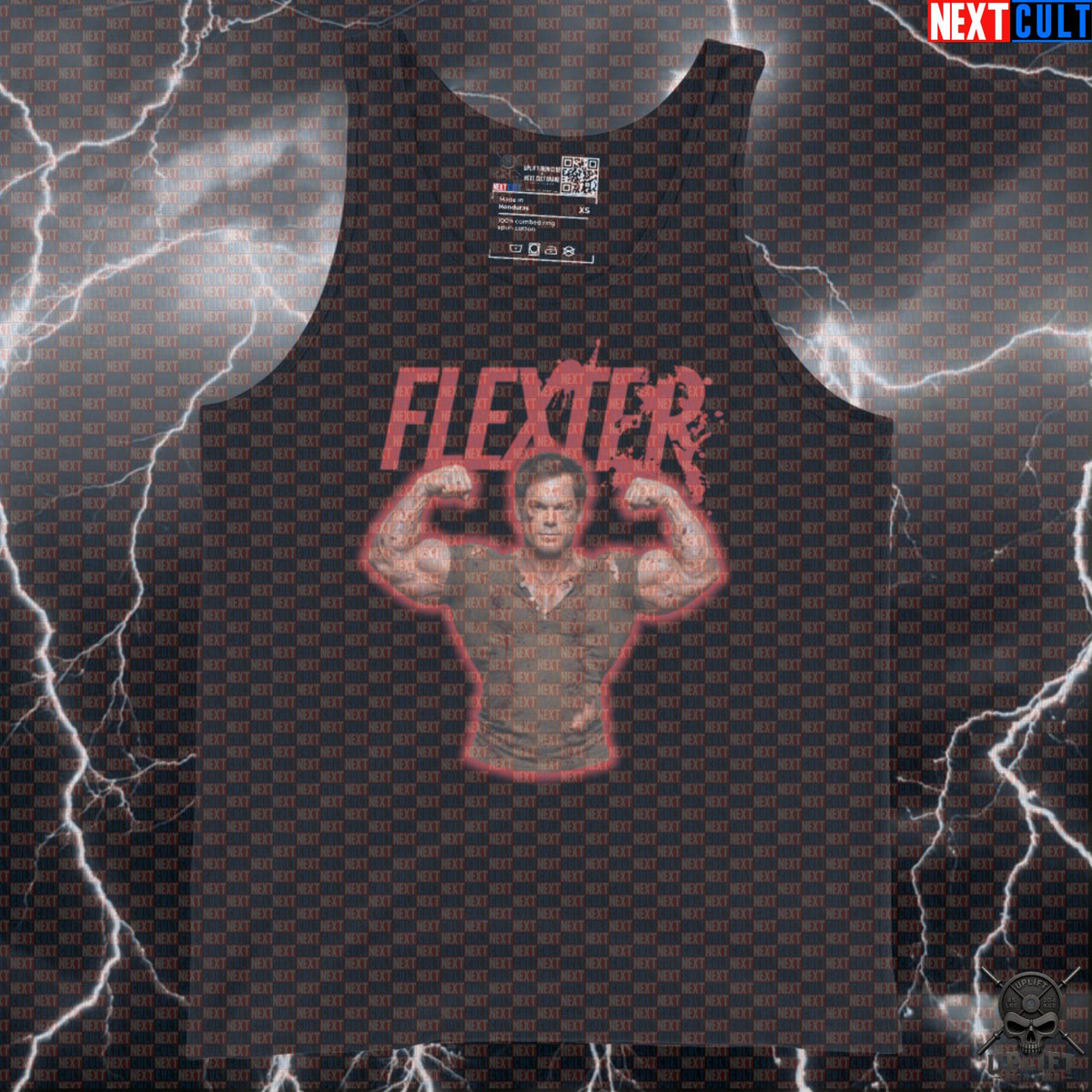 Flexter Tank Top Dexter Gym Parody for Bodybuilding, Flexing and Hardcore Training | Tank Tops | ["Bodybuilding", "Dexter", "Fitness", "Gym", "Halloween", "NCB", "TV", "Workout"]