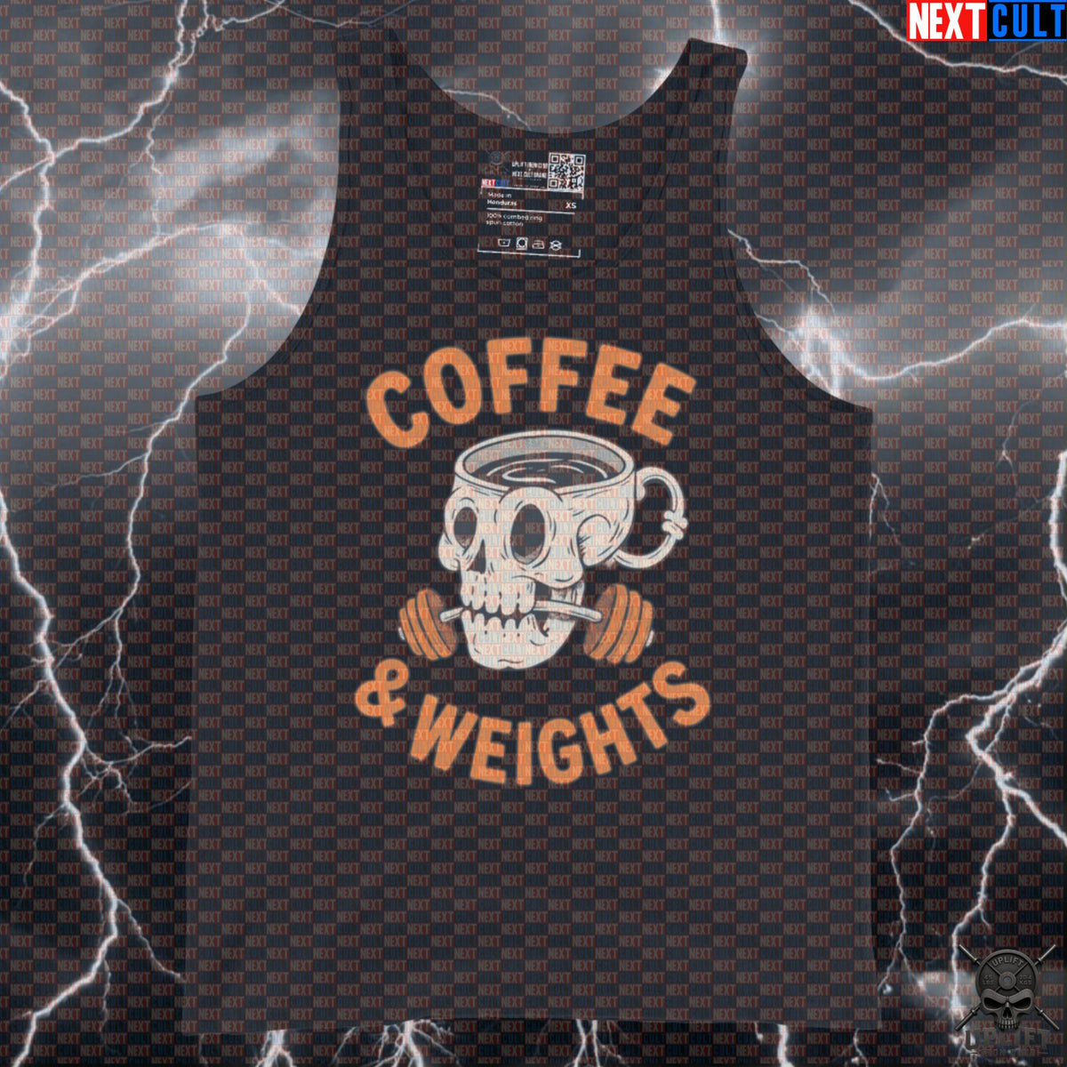 Coffee and Weights Tank Top for Lifters, Coffee Lovers and Workout Training Days | Tank Tops | ["Bodybuilding", "Coffee", "Fitness", "Gym", "NCB", "Powerlifting", "Workout"]