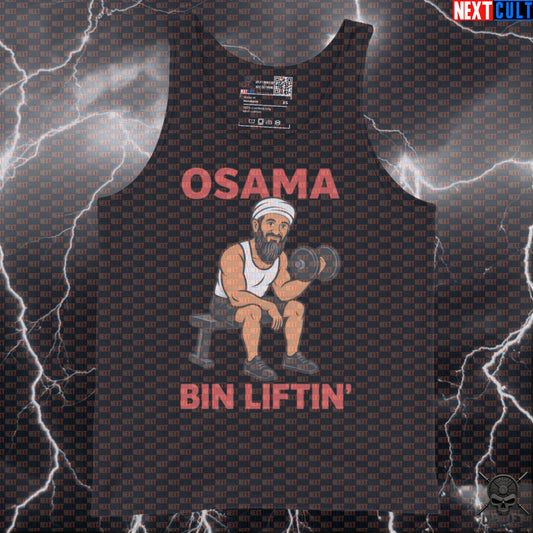 Funny Gym Tank Top – Osama Bin Liftin Parody Muscle Shirt for Lifters, Gym Bros & Bodybuilders Tank Tops Next Cult Brand