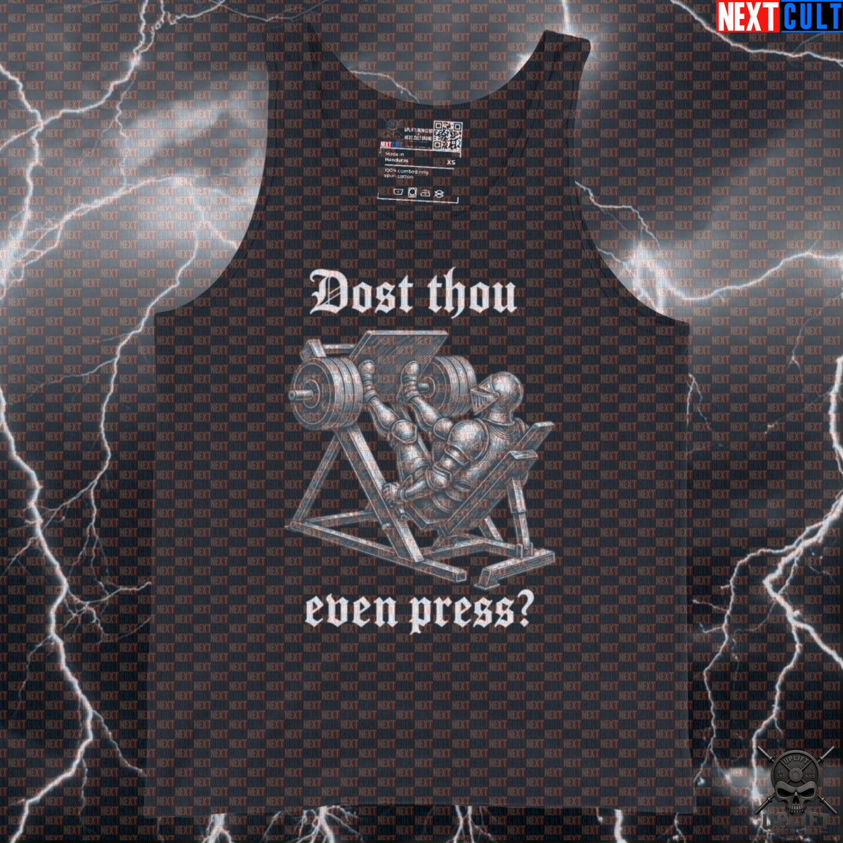 Leg Press Tank Top Dost Thou Even Press Medieval Knight Muscle Shirt for Leg Day Lifters | Tank Tops | ["Bodybuilding", "Fitness", "Gym", "Knight", "Leg Day", "NCB", "Workout"]