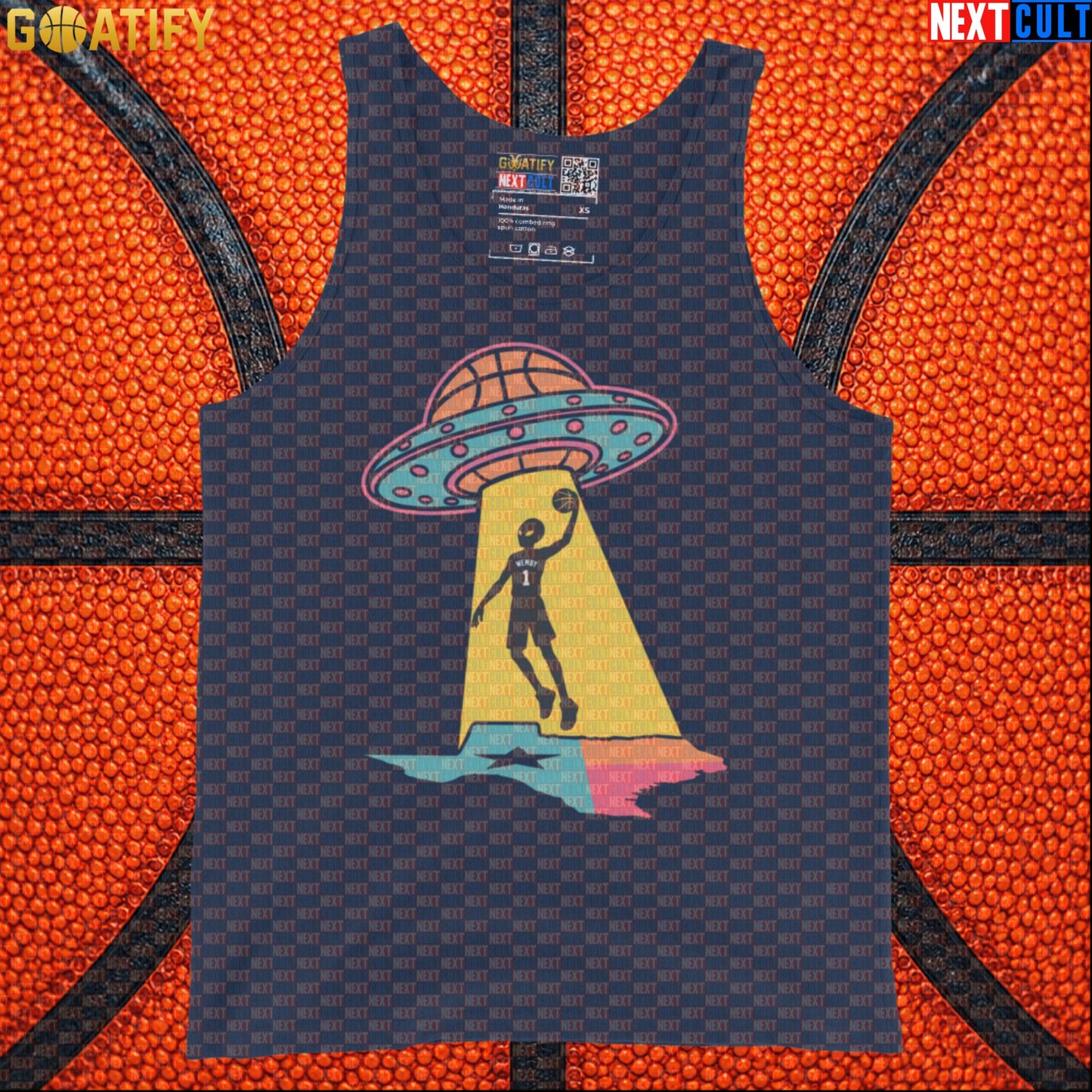 Basketball Tank Top Alien Wemby UFO Abduction Design for Spurs Fans and Summer Game Days |  | ["Basketball", "France", "NBA", "San Antonio Spurs", "Victor Wembanyama", "Wemby"]