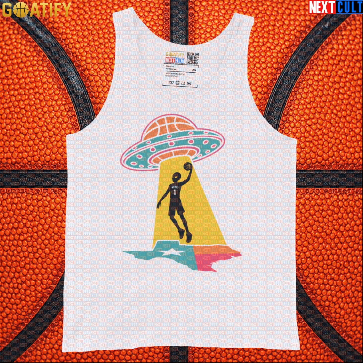 Basketball Tank Top Alien Wemby UFO Abduction Design for Spurs Fans and Summer Game Days |  | ["Basketball", "France", "NBA", "San Antonio Spurs", "Victor Wembanyama", "Wemby"]