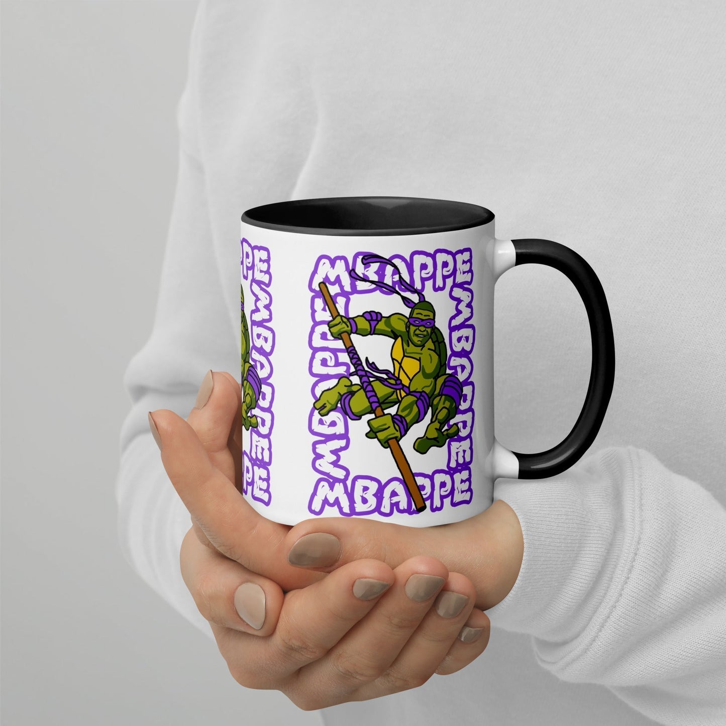 Kylian Mbappe Purple Ninja Turtle Donatello Mug with Color Inside Next Cult Brand Donatello, Football, Kylian Mbappe, Ninja Turtles, PSG