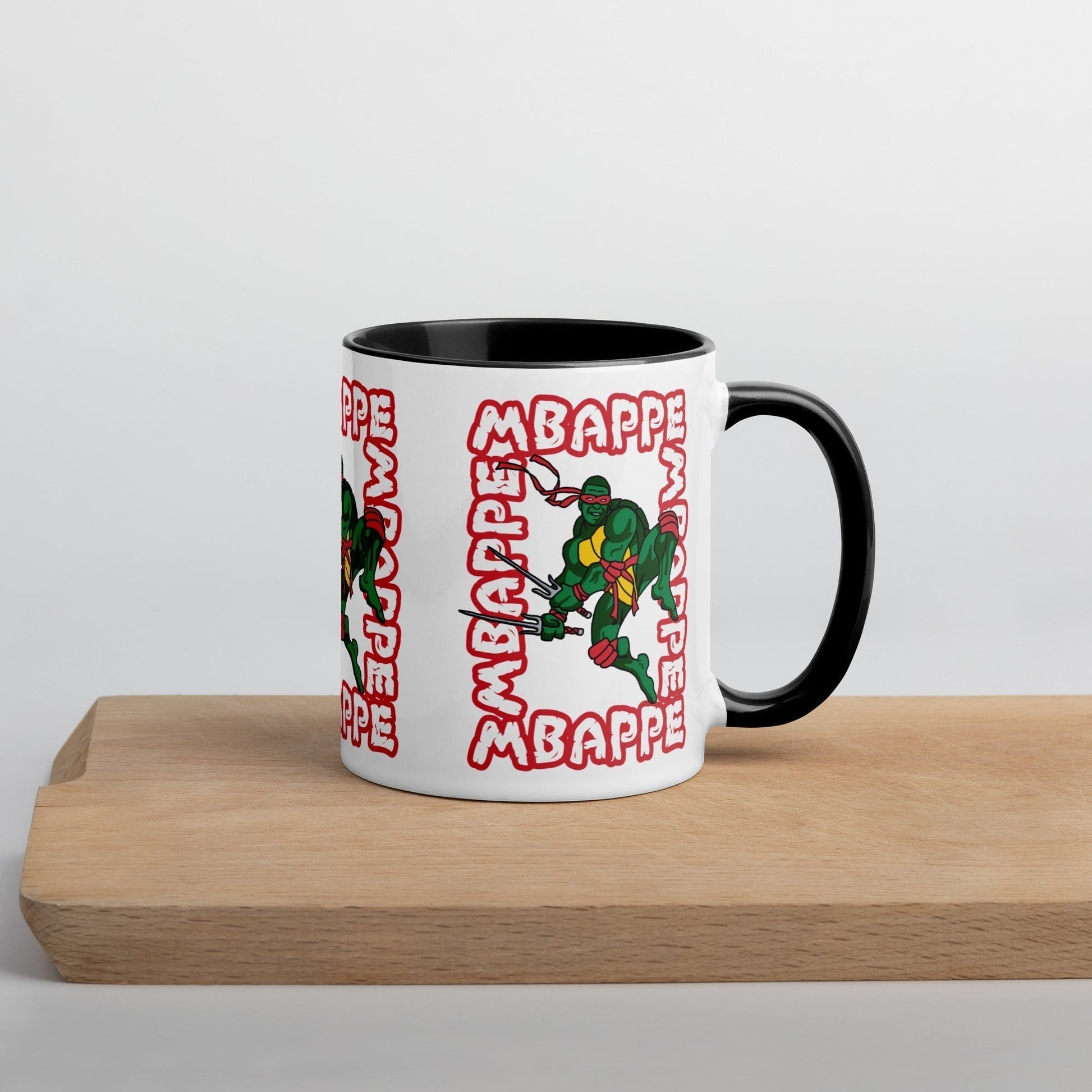 Kylian Mbappe Red Ninja Turtle Raphael Mug with Color Inside Black Mugs Football Kylian Mbappe Ninja Turtles PSG Real Madrid Next Cult Brand