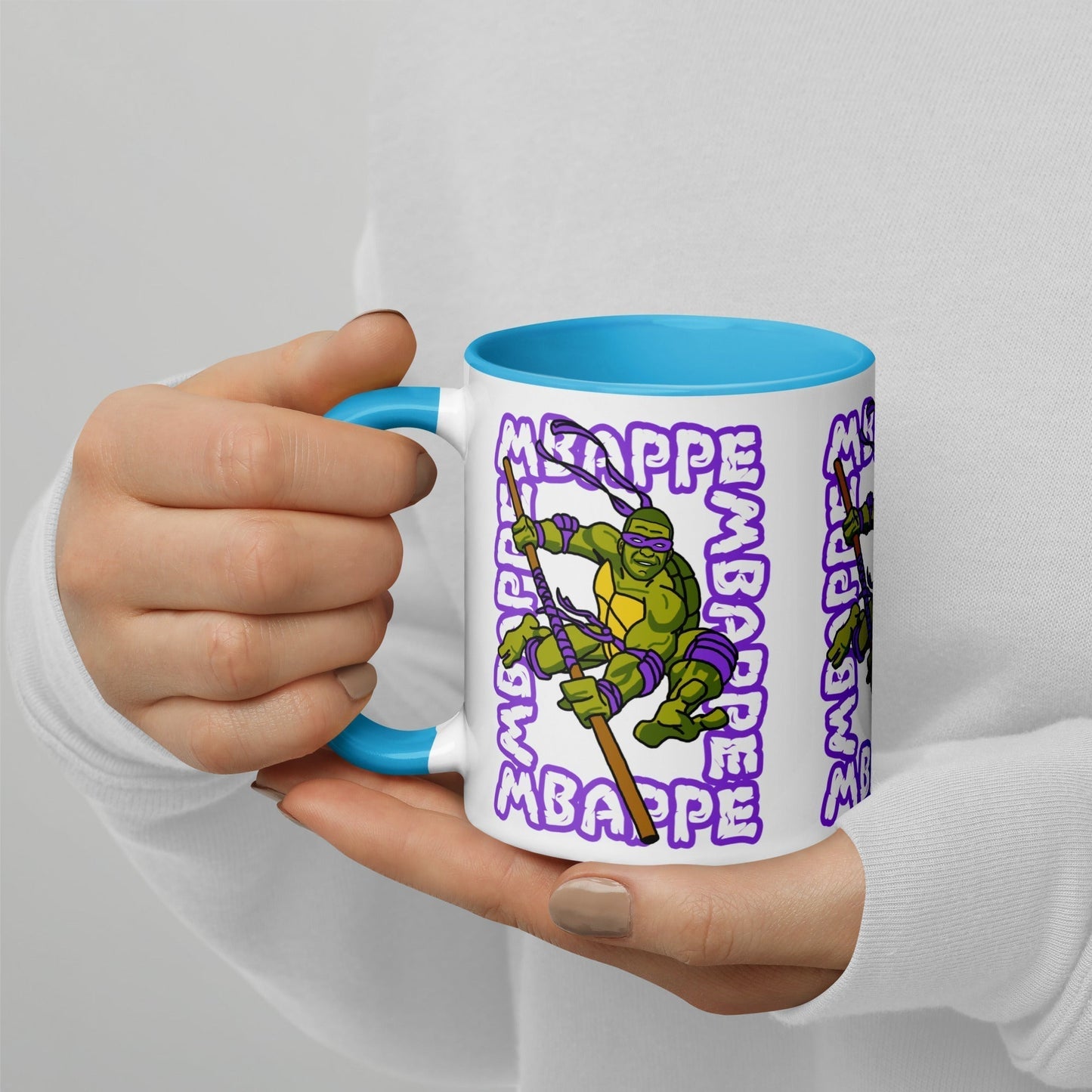 Kylian Mbappe Purple Ninja Turtle Donatello Mug with Color Inside Next Cult Brand Donatello, Football, Kylian Mbappe, Ninja Turtles, PSG