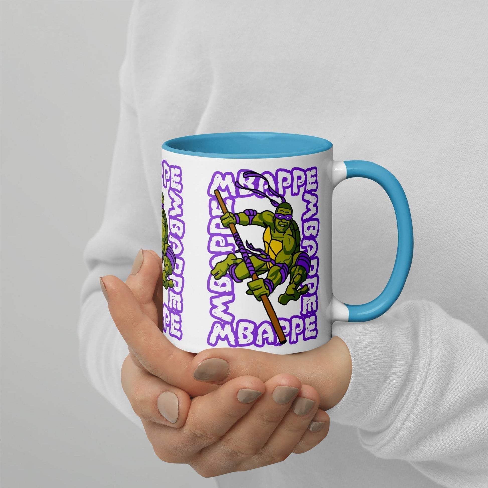 Kylian Mbappe Purple Ninja Turtle Donatello Mug with Color Inside Next Cult Brand Donatello, Football, Kylian Mbappe, Ninja Turtles, PSG