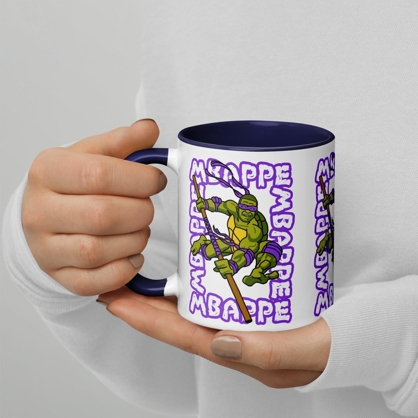 Kylian Mbappe Purple Ninja Turtle Donatello Mug with Color Inside Dark Blue Mugs Football Kylian Mbappe Ninja Turtles PSG Real Madrid Next Cult Brand