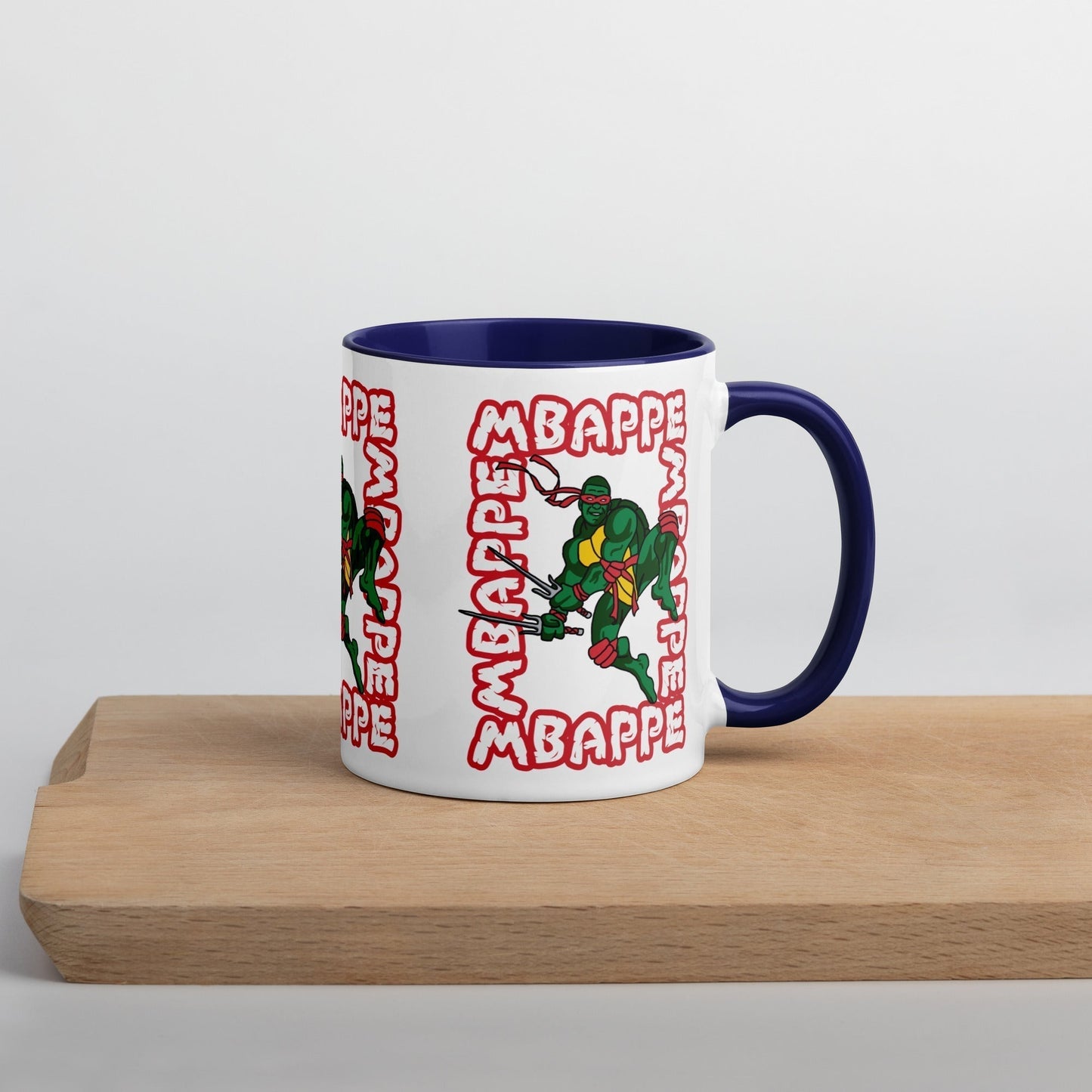 Kylian Mbappe Red Ninja Turtle Raphael Mug with Color Inside Dark Blue Mugs Football Kylian Mbappe Ninja Turtles PSG Real Madrid Next Cult Brand