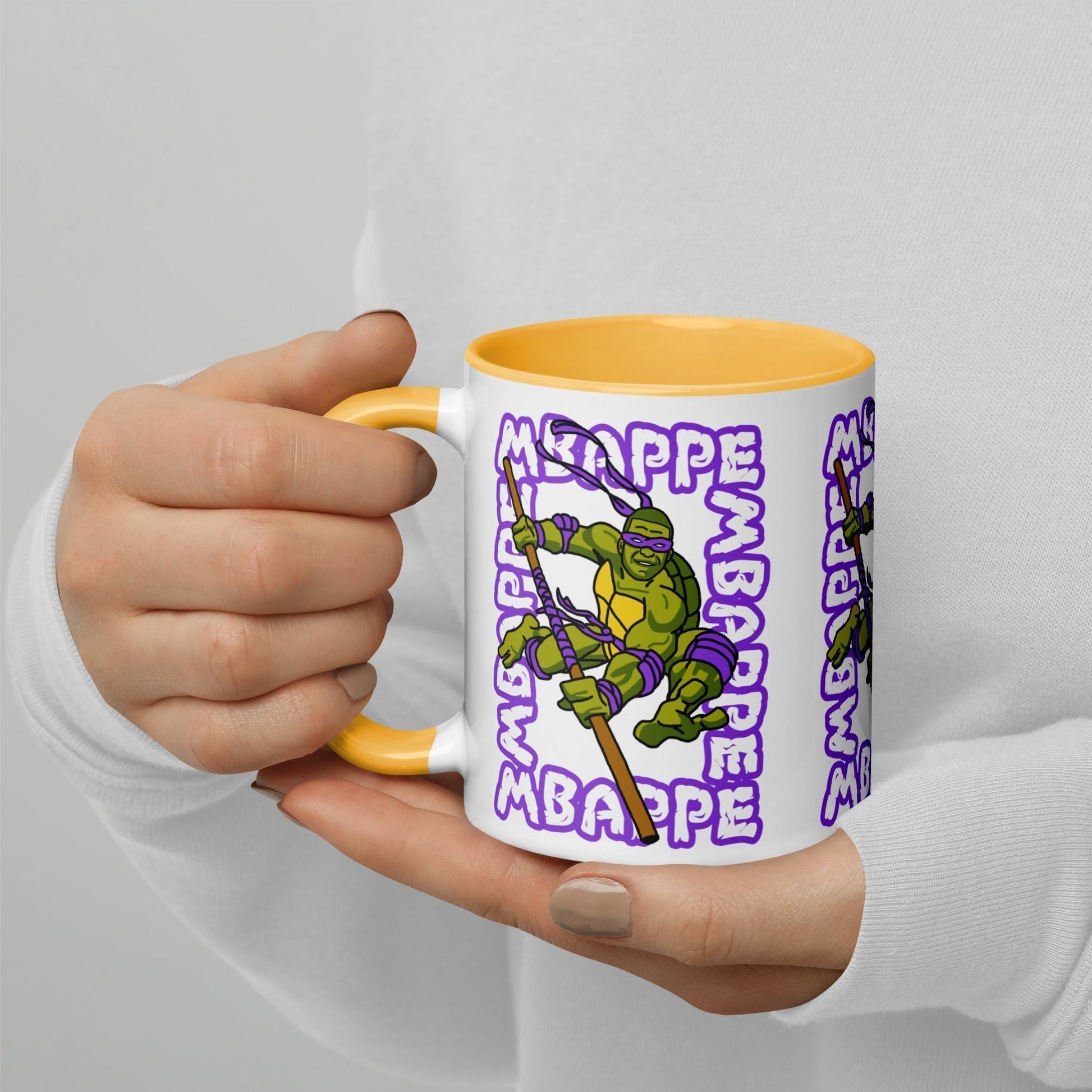 Kylian Mbappe Purple Ninja Turtle Donatello Mug with Color Inside Golden Yellow Mugs Football Kylian Mbappe Ninja Turtles PSG Real Madrid Next Cult Brand