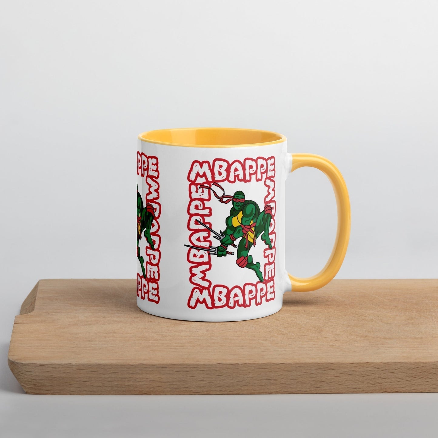 Kylian Mbappe Red Ninja Turtle Raphael Mug with Color Inside Golden Yellow Mugs Football Kylian Mbappe Ninja Turtles PSG Real Madrid Next Cult Brand