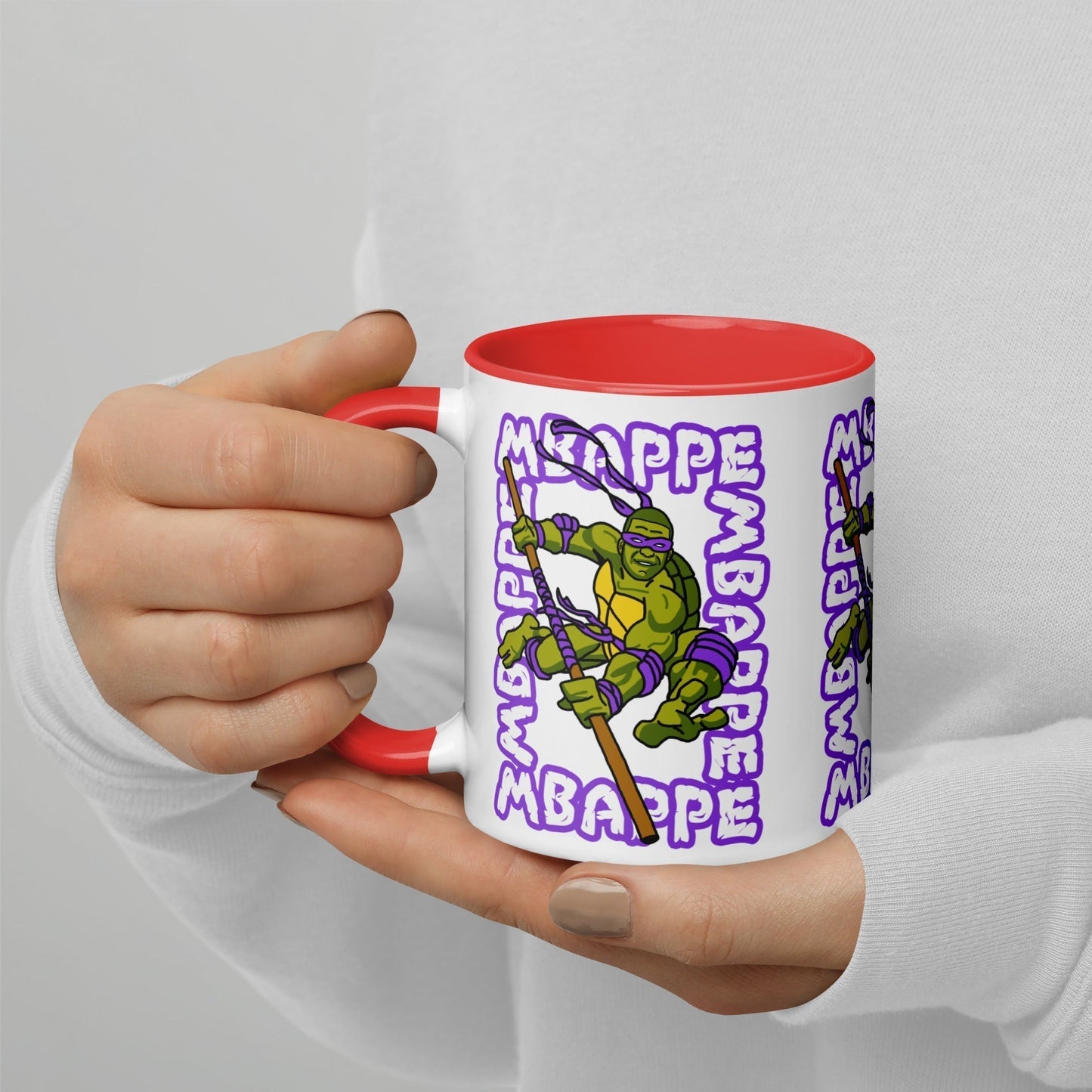 Kylian Mbappe Purple Ninja Turtle Donatello Mug with Color Inside Next Cult Brand Donatello, Football, Kylian Mbappe, Ninja Turtles, PSG