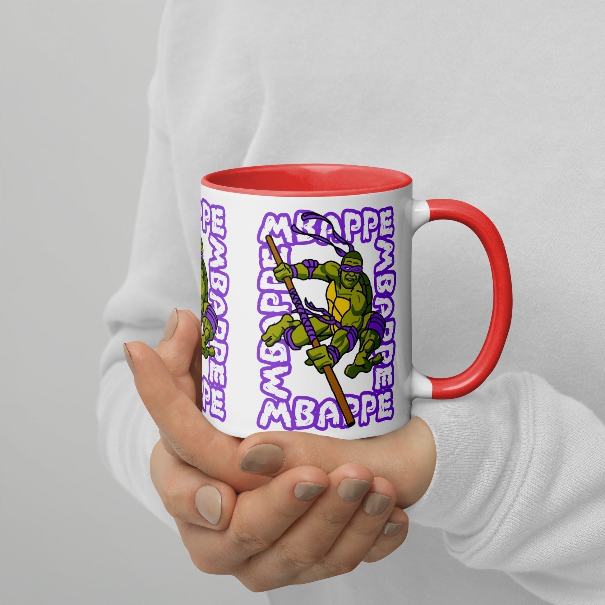 Kylian Mbappe Purple Ninja Turtle Donatello Mug with Color Inside Next Cult Brand Donatello, Football, Kylian Mbappe, Ninja Turtles, PSG