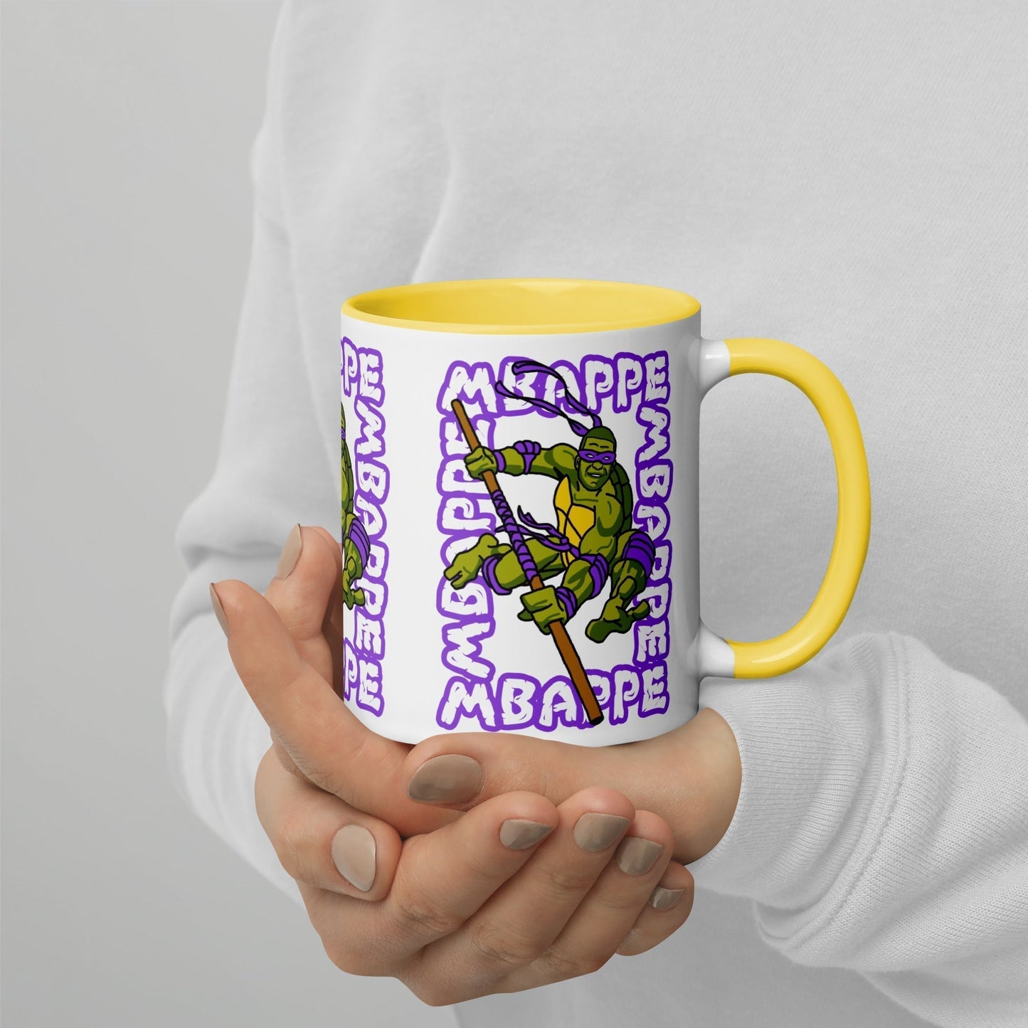 Kylian Mbappe Purple Ninja Turtle Donatello Mug with Color Inside Mugs Football Kylian Mbappe Ninja Turtles PSG Real Madrid Next Cult Brand