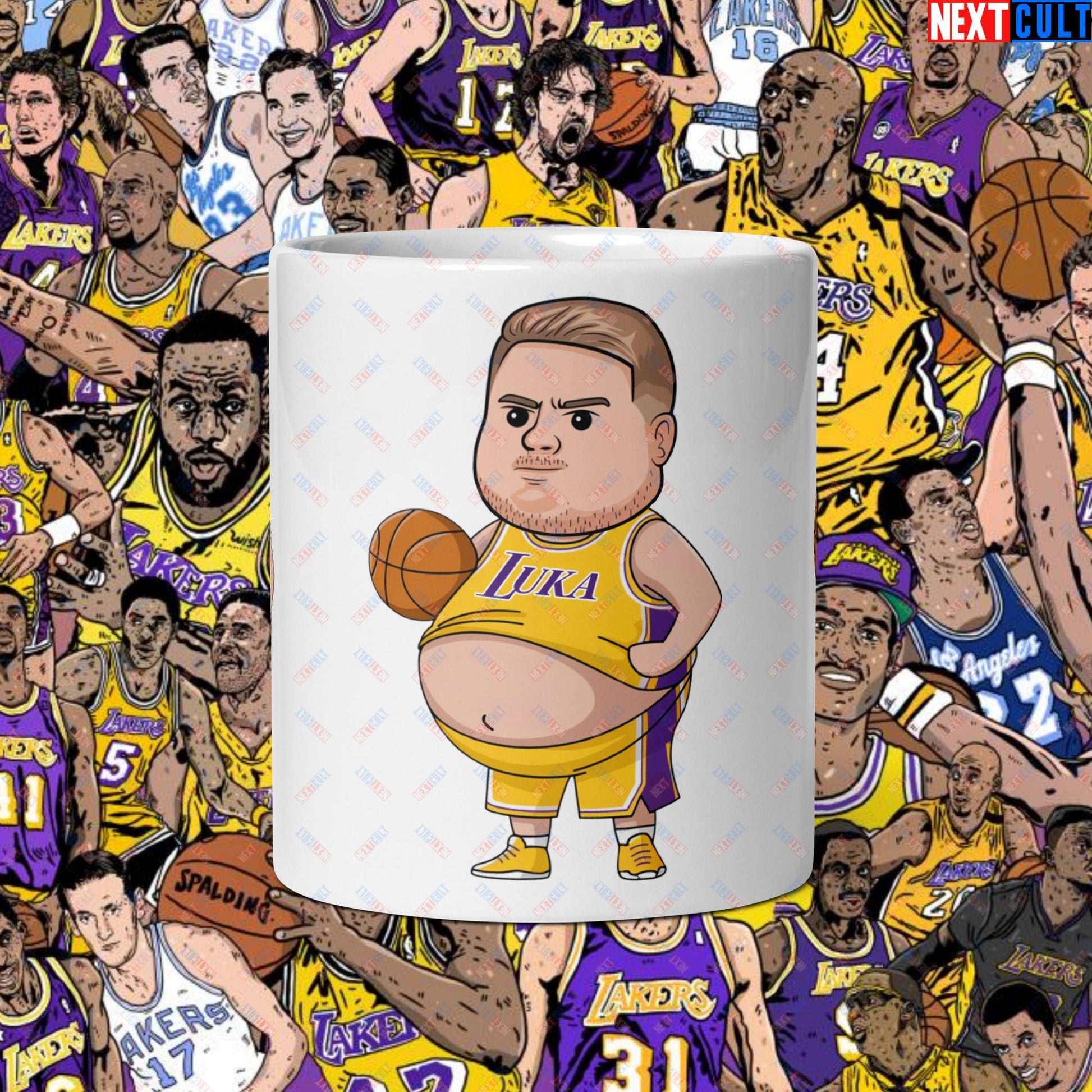 Fat Luka Doncic Los Angeles Lakers NBA Basketball Funny Meme Cartoon White glossy mug Default Title Mugs Basketball Los Angeles Lakers Luka Doncic NBA Next Cult Brand