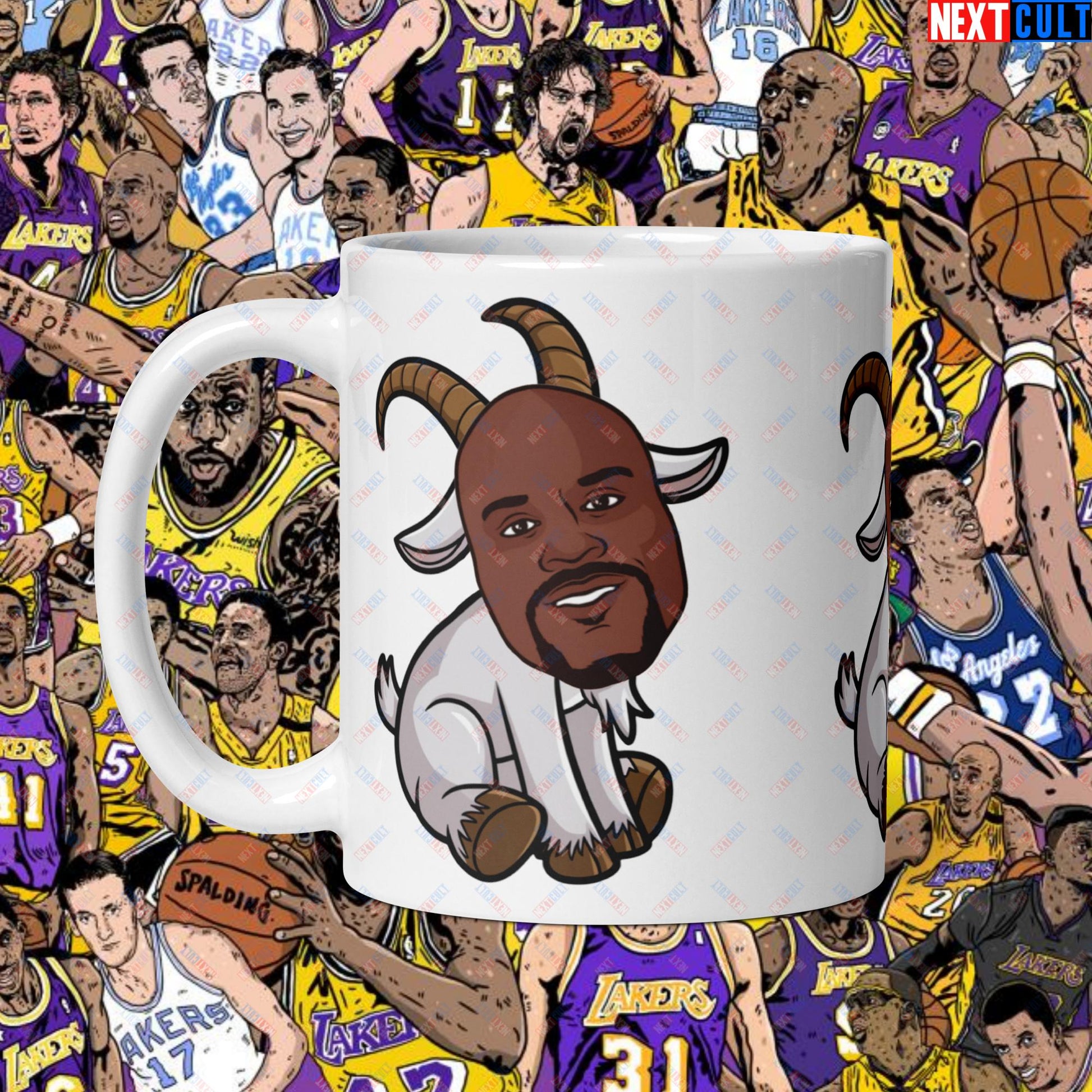 Shaquille O’Neal GOAT Mug - Shaq Basketball Meme Coffee Cup - Greatest of All Time NBA Funny Cartoon Teacup for Basketball Fans - Perfect Gift for Shaq Lovers White glossy mug Default Title Mugs Basketball G.O.A.T. Los Angeles Lakers NBA Orlando Magic Shaq Next Cult Brand