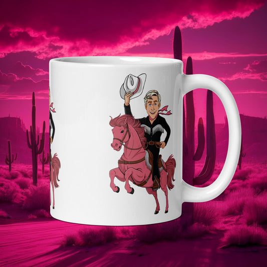 Ryan Gosling Ken Cowboy Horse Barbie Movie White glossy mug Next Cult Brand