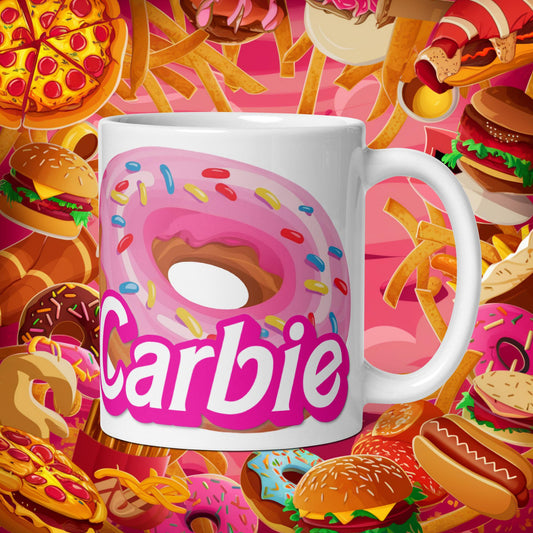Carbie Barbie I Love Carbs I Love Donuts White glossy mug Next Cult Brand