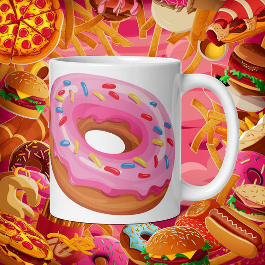 Pink Donut with sprinkles White glossy mug Next Cult Brand