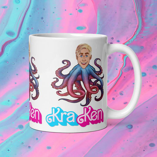 Kraken Ken Barbie Ryan Gosling Funny White glossy mug