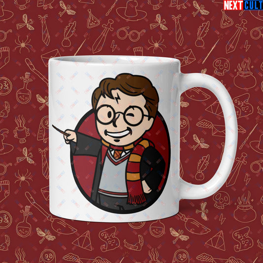 Wizard Boy Harry Potter Vault Boy Fallout Funny Meme Cartoon Mashup White glossy mug