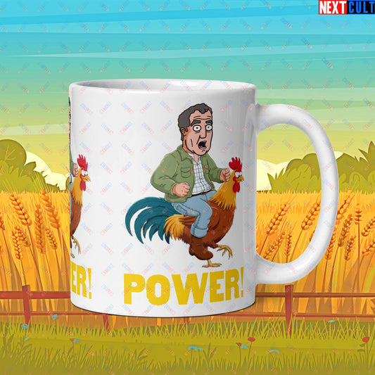 Power Rooster Chicken Farming Jeremy Clarkson's Farm Diddly Squat Grand Tour Top Gear Funny Meme Cartoon White glossy mug Default Title Mugs Clarkson's Farm Grand Tour Jeremy Clarkson Top Gear TV Shows Next Cult Brand