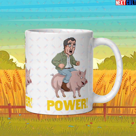 Power Pig Farming Jeremy Clarkson's Farm Diddly Squat Grand Tour Top Gear Funny Meme Cartoon White glossy mug Default Title Mugs Clarkson's Farm Grand Tour Jeremy Clarkson Top Gear TV Shows Next Cult Brand