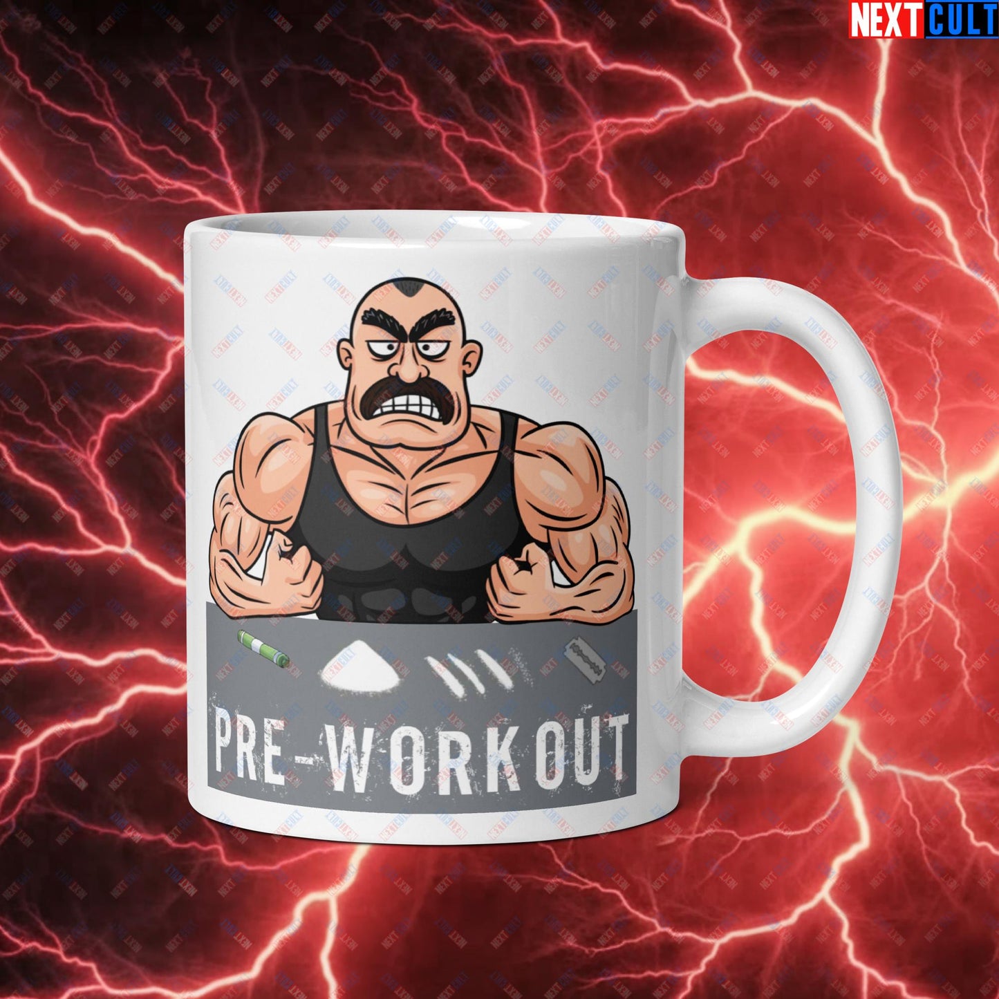 I Love Pre-workout Gym Bro Fitness Bodybuilding Workout Weightlifting Powerlifting Funny Meme Cartoon White glossy mug Default Title Mugs Fitness Gym Workout Next Cult Brand