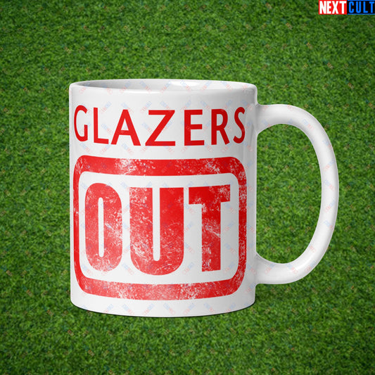 Glazers Out Manchester United Fan Protest Against Glazers White glossy mug Default Title Mugs Football GlazersOut Manchester United RatcliffeOut Next Cult Brand