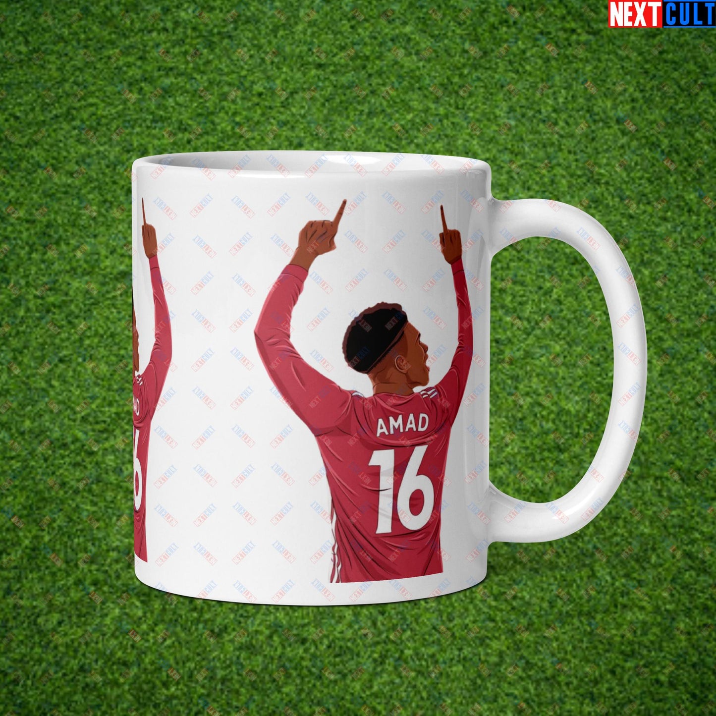 Amad Diallo Goal Celebration AMADNESS Manchester United Funny Meme Cartoon White glossy mug Default Title Mugs Amad Diallo Football Manchester United Next Cult Brand