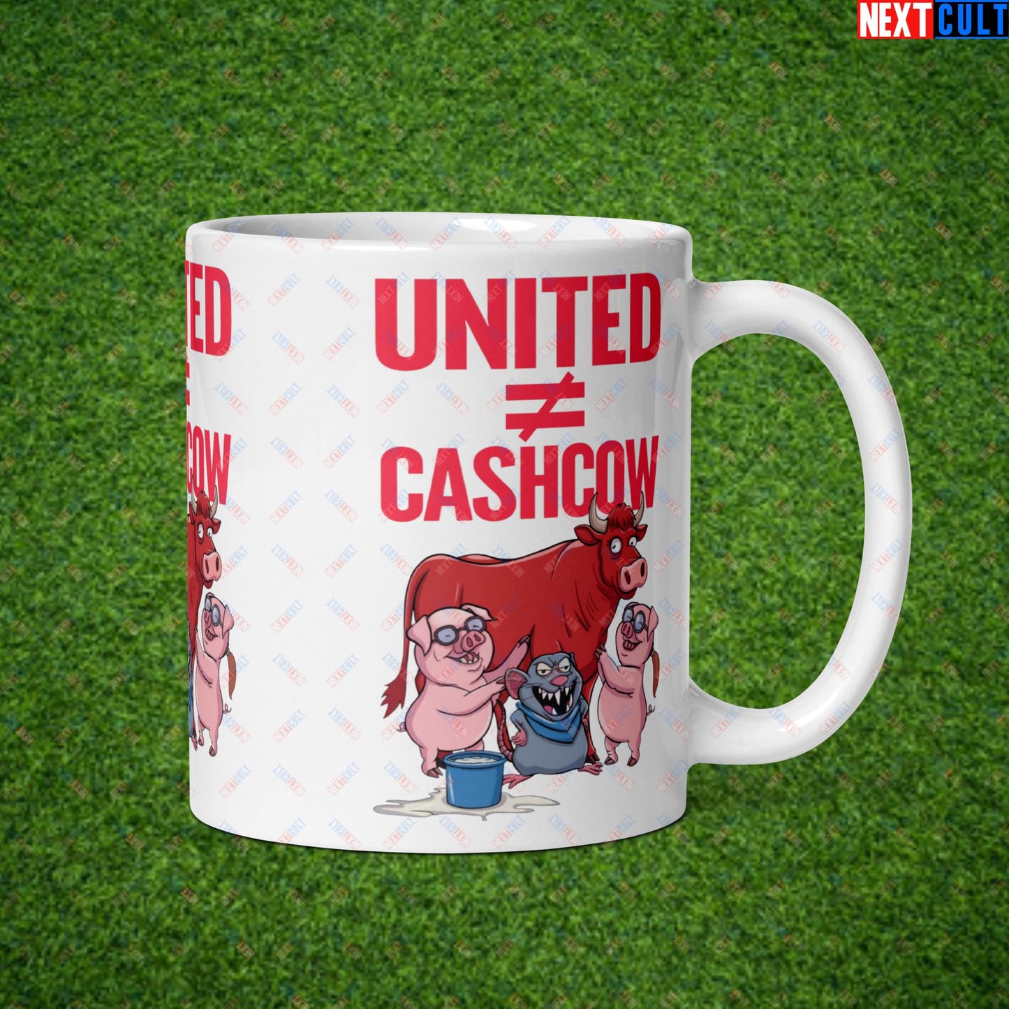 Manchester United Is Not A Cashcow Glazers Out Ineos Out Ratcliffe Out Protest White glossy mug Default Title Mugs Football GlazersOut Manchester United RatcliffeOut Next Cult Brand