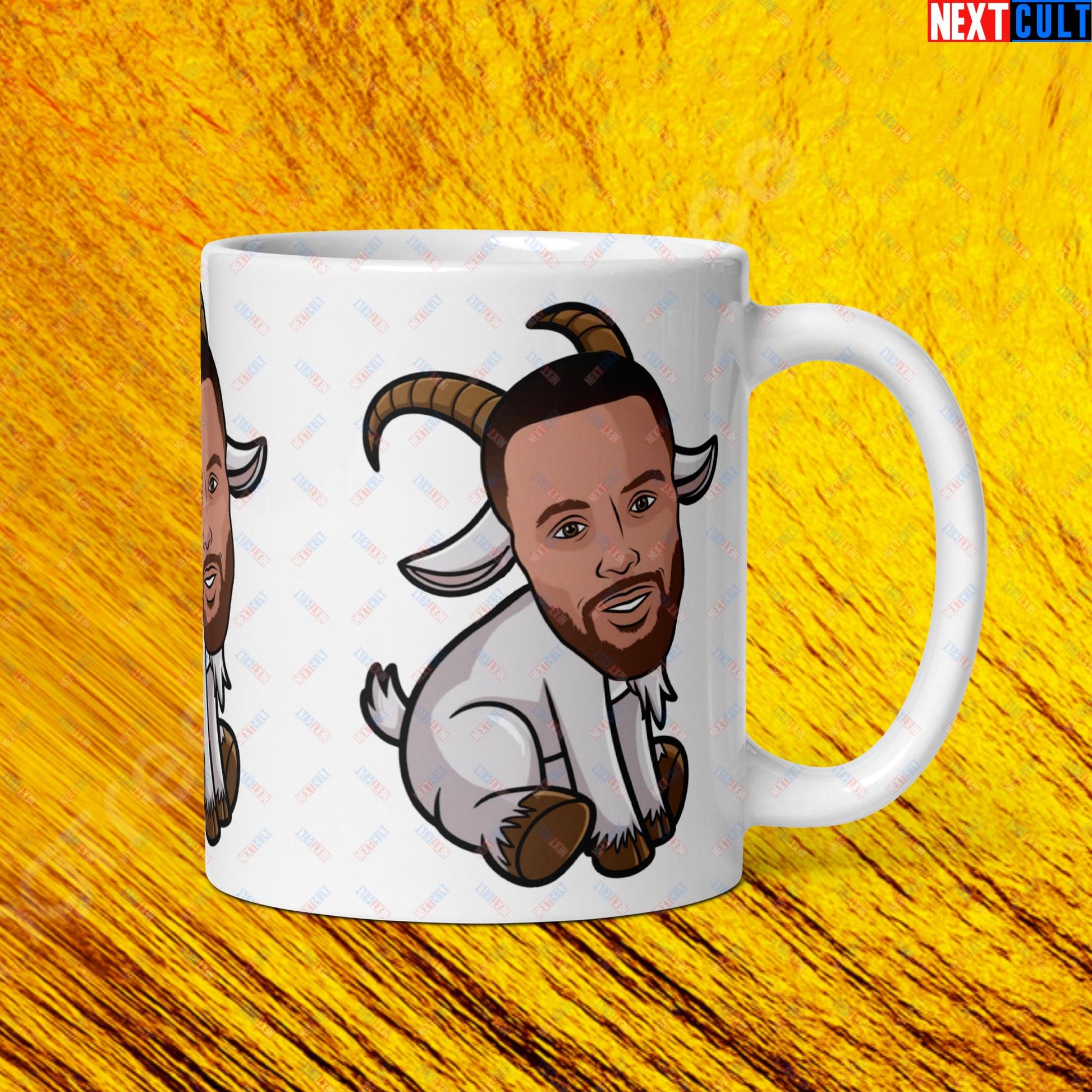Stephen Curry G.O.A.T. Mug - Steph Curry Greatest of All Time Basketball Meme Coffee Cup - Funny NBA Fan Art Cartoon Teacup - Perfect Gift for Basketball Fans White glossy mug Default Title Mugs Basketball G.O.A.T. Golden State Warriors NBA Stephen Curry Next Cult Brand