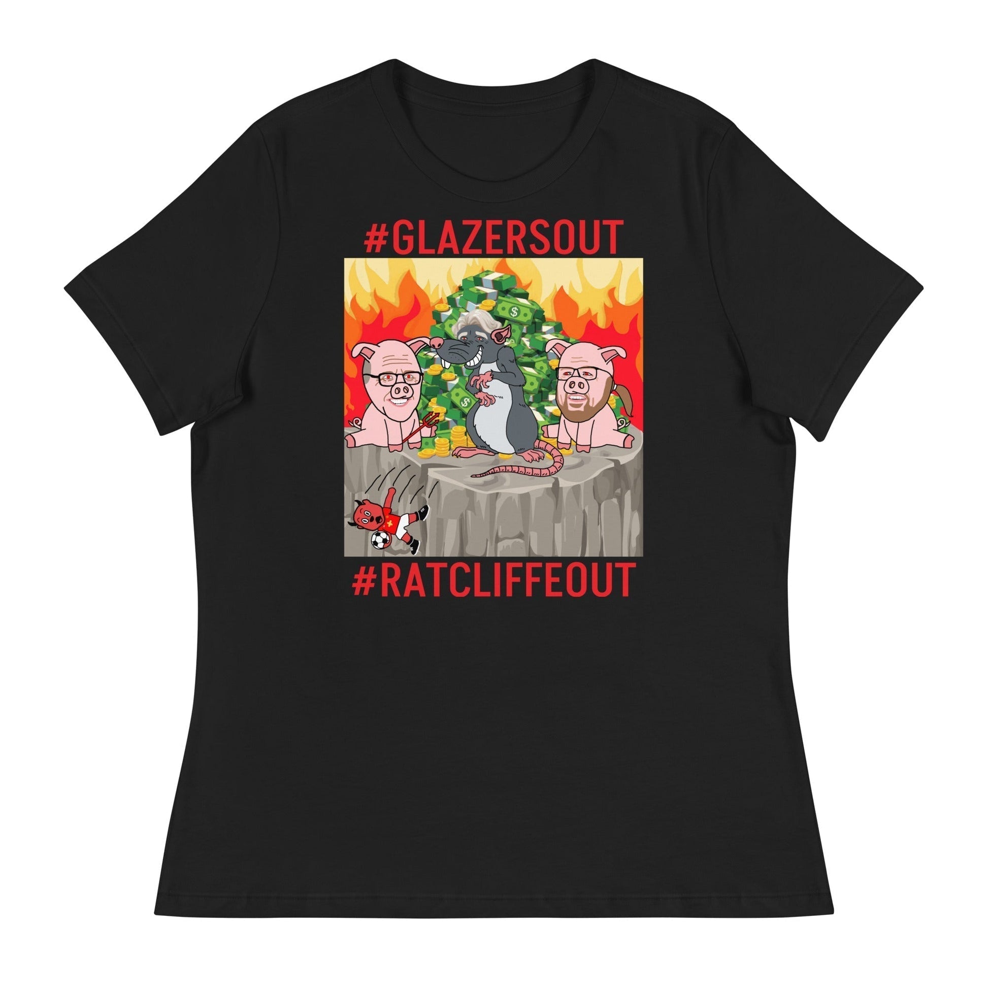 Manchester United Ratcliffe Out, Glazers Out Women's Relaxed Fit T-Shirt, Red Letters, #GlazersOut #RatcliffeOut Next Cult Brand Football, GlazersOut, Manchester United, RatcliffeOut